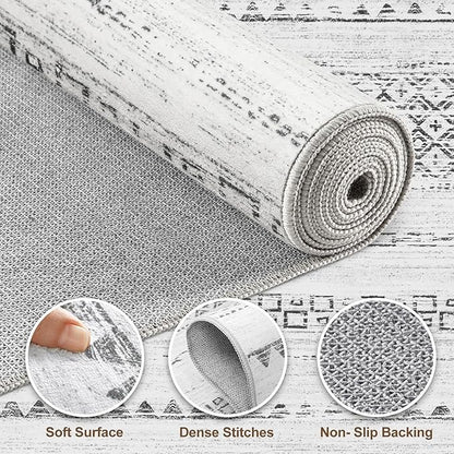 Nakagishi Runner Rug Kitchen Washable Rugs: 3x8 Non-Slip Boho Soft Modern Stain Resistant Indoor Floor Neutral Farmhouse Throw Carpet for Hallway Bathroom Laundry Room Entryway Bedroom- Grey