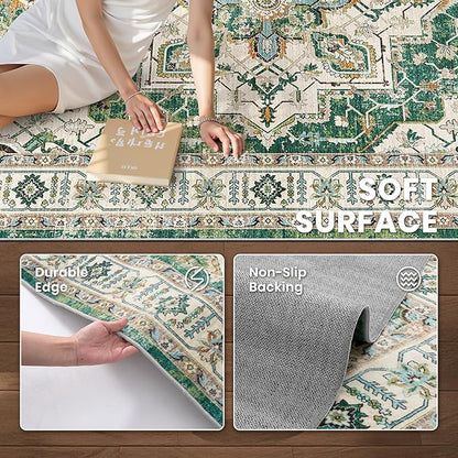 zesthome 9x12 Area Rugs,Stain Resistant Washable Rug,Ultra-Thin Rugs for Living Room,Bedroom,Non-Slip Backing Home Decor Large Area Rug (Green,9'x12')