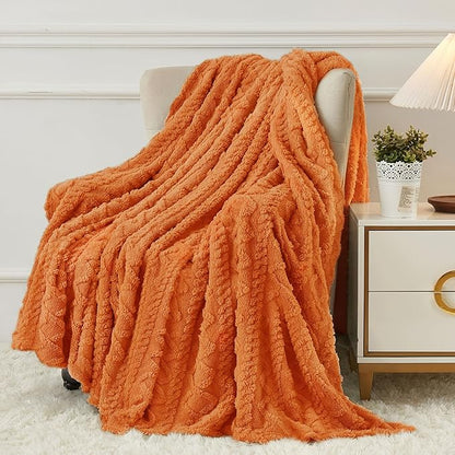 Aganear Blanket Queen Size - Cozy Boho Fall Decor Throw Blanket for Couch, Sofa, Bed, Office, Warm Decorative Present for Birthday, Christmas(90"x90", Burnt Orange)