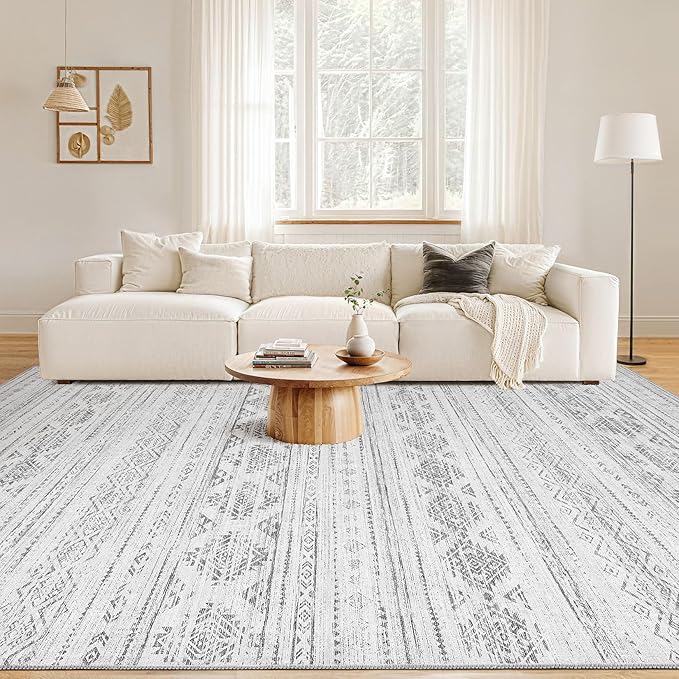 Nakagishi 5x8 Area Rugs Living Room: Washable Boho Large Neutral Soft Farmhouse Rug Stain Resistant Modern Indoor Floor Non-Slip Carpet for Bedroom Nursery Kids Office Dining Room Dorm - Dark Grey
