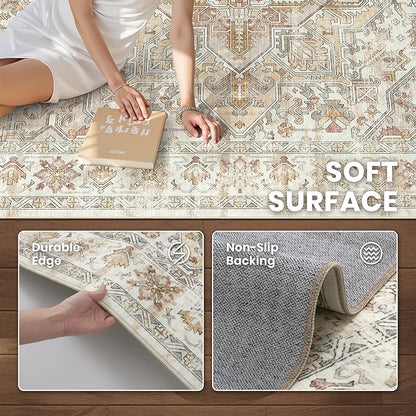 zesthome Area Rugs 6x9, Large Rugs for Living Room, Stain Resistant Washable Rug, Rugs for Bedroom with Non Slip Backing, Ultra-Thin Vintage 6x9 Area Rug