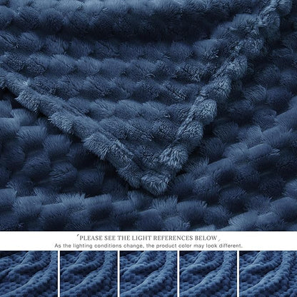 EXQ Home King Size Blanket for Bed or Couch - 3D Imitation Turtle Shell Jacquard Decorative Fleece Blankets - Cozy Soft Lightweight Fuzzy Flannel Blanket Suitable for All Seasons(90"×108",Dark Blue)