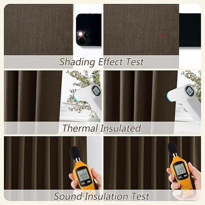 Guken 100% Blackout Curtains 120 Inch Length 2 Panels Set for Living Room Bedroom Back Tab Thermal Insulated Black Out Linen Drapes Room Darkening Chocolate,52x120