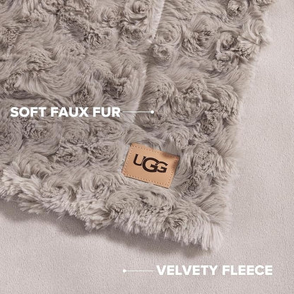 UGG Adalee Faux Fur Twin Size Blanket, Warm Cozy Blanket, Extra Large Throw for Sofa, Washable Bedding for Twin XL Size Bed, Cute Room Decor, 66" x 90", Oyster Brown