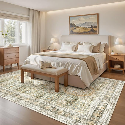 6x9 Area Rug for Living Room Washable 6x9 Non-Slip Modern Rugs for Bedroom Dinning Room Ultra-Thin Indoor Green Orange