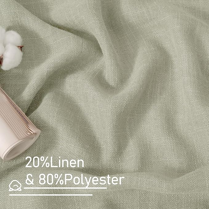 LAMIT Linen Curtains for Living Room 84 Inch Length, Bronze Grommet Light Filtering Semi Sheer Drapes Neutral Rustic Farmhouse Boho Panels for Bedroom, 2 Panels, Sage Grey, 52 x 84 Inch