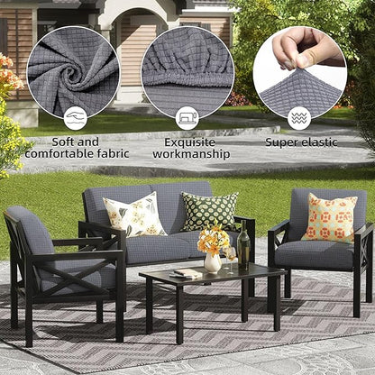 Outdoor Cushion Covers Set,14PCS Patio Furniture Couch Seat Slipcovers, Replacement for Sofa Sectional Chair(Cover，Only)