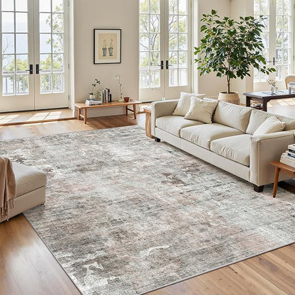 Abstract Rug 5x7 Machine Washable Area Indoor Pink Grey Low Pile Non-Slip Foldable Thin Accent Gray Rugs for Bedroom Living Room Dining Room