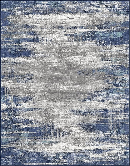 BEIMO Area Rugs 8x10 for Living Room Bedroom, Modern Abstract Machine Washable Rug, Large Soft Low Pile Floor Cover with Non Slip Backing for Dining Room, Navy Blue Gray