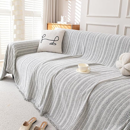Boho Chenille Couch Cover for Dogs, Non Slip Sofa Cover, Couch Slipcover Covers for 3 Cushion, Furniture Protector with Tassels for Pets Washable, 71"x118", Fishbone Grey
