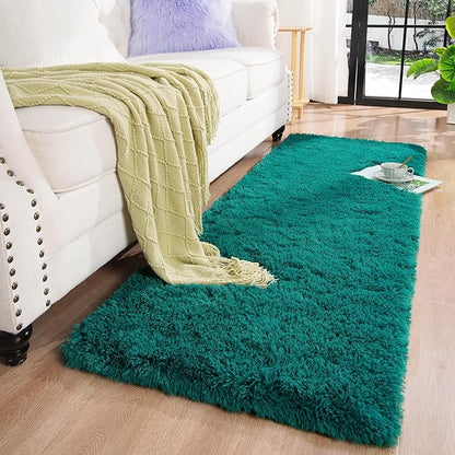 Chicrug Soft Runner Rug for Bedroom Living Room Plush Fluffy Rug 2x6 Feet, Shag Furry Runner Rug Carpet Non Shedding for Nursery Children Kids Girls Room Home Decorative, Teal
