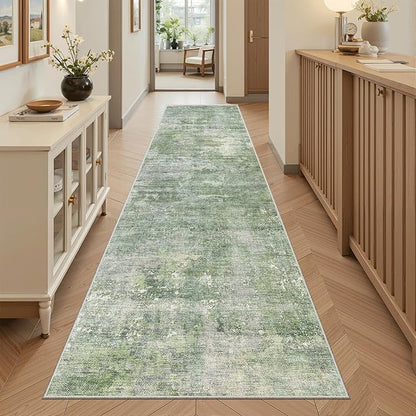 Runner Rug 2x8 Washable Non-Slip Hallway Runner Rugs for Kitchen Bathroom Laundry Room Green/Ivory Vintage Floor Carpet Runners for Hallways Entryway