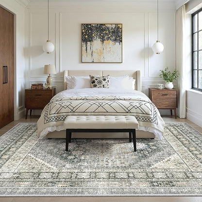 zesthome 5x7 Area Rugs - Ultra-Thin Washble Rug, Stain Resistant Anti Slip Backing Rugs for Living Room,Bedroom, Vintage Home Decor Area Rug (Wheat/Charcoal,5'x7')