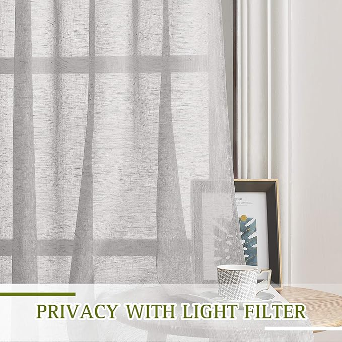NICETOWN Patio Curtain for Sliding Door W100 x L84, Extra Wide Grommet Linen 100 Inch Curtain Privacy Semitransparent Light Filtering Flax Sheer Window Treatment for Living Room, Grey, 1 Piece