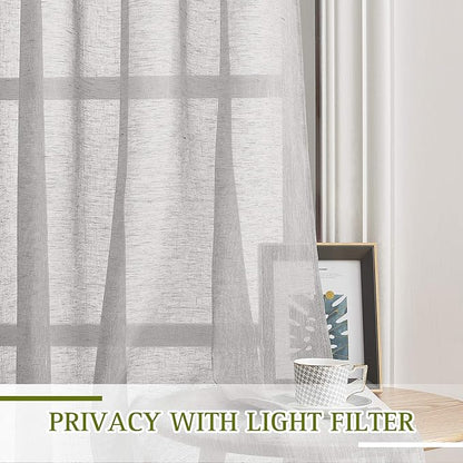 NICETOWN Patio Curtain for Sliding Door W100 x L84, Extra Wide Grommet Linen 100 Inch Curtain Privacy Semitransparent Light Filtering Flax Sheer Window Treatment for Living Room, Grey, 1 Piece