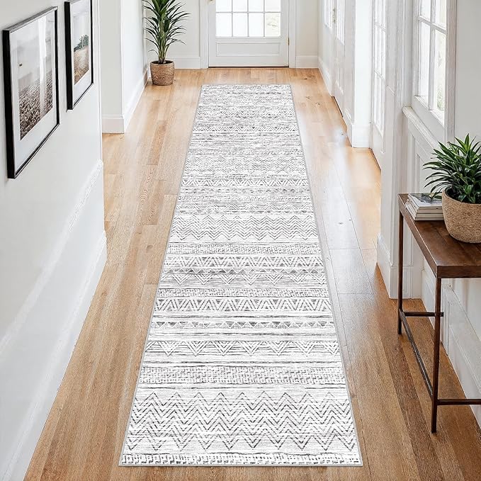 2x8 Washable Kitchen Runner Rug: Modern Moroccan Runners for Hallway Soft Non Slip Rugs with Rubber Backing Low Pile Thin Waterproof Floor Carpet for Entryway Bedroom Bathroom Indoor 2x8 Grey