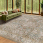 Washable 10x14 Living Room Rug - Moss Green Large Area Rug for Dining Room Under Table, Low Pile Non-Slip Floor Carpet for Bedroom Under Bed - Neutral Taupe Design & Stain Resistance