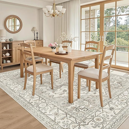 Madane 5x7 Area Rugs for Living Room, Stain Resistant Washable Rug, Non-Slip Backing Area Rug, Vintage Home Decor Rug for Bedroom (Beige/Brown, 5'x7')