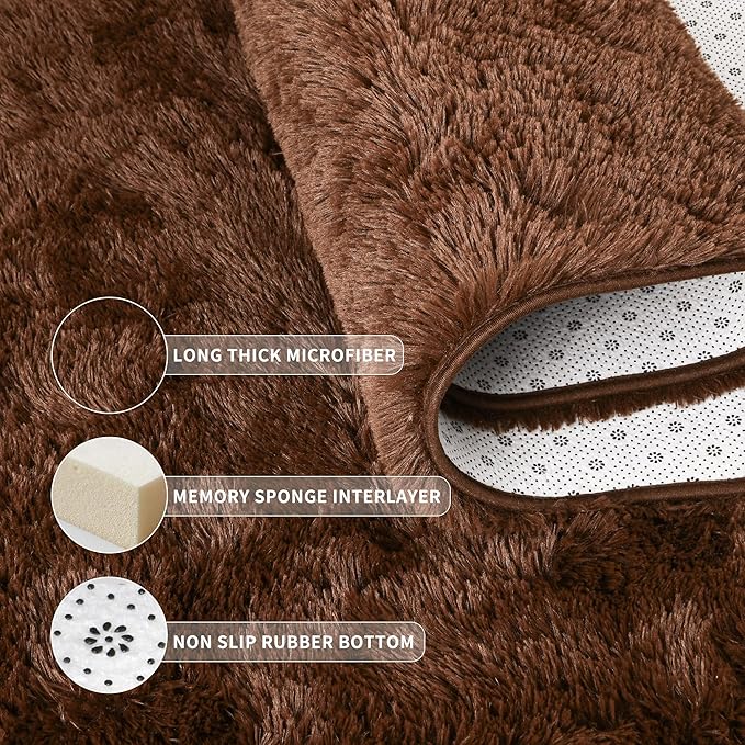 Tepook Area Rugs 9x12 for Living Room, Super Soft Fluffy Rugs for Bedroom, Modern Shaggy Rug Fuzzy Carpets for Kids, Plush Indoor Nursery Home Decor Rug with Non-Slip Bottom, Brown
