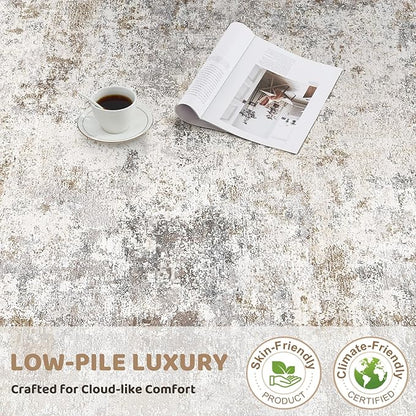UERMEI 3X16 Washable Runner Rug for Hallway: Soft Neutral Modern Abstract Area Rug - Non-Slip Low Pile Long Throw Indoor Carpet for Kitchen Entryway Kitchen Bedroom Laundry - Brown Grey
