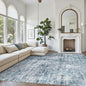 Soalmost Area Rug 10x12 Vintage Washable Living Room Large Carpet Non Slip Bedroom Indoor Office Dining Room Low Pile Thin Rug Blue/Grey