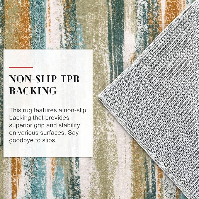 Lansny Modern Abstract 5x7 Machine Washable Area Rug Non-Slip Soft Bedroom Living Romm Rug Green Mustard Multi Ultra Thin Print Faux Wool Floor Carpet Throw Rug for Nursery Playroom Dining Room Office