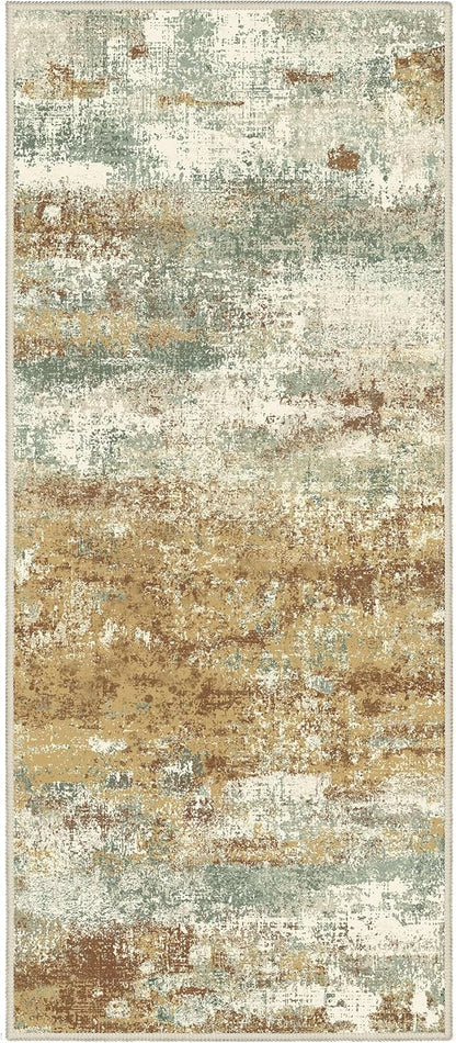 BEIMO Runner Rug for Hallway Kitchen, 2'6"x6' Machine Washable Runners Rug for Entryway, Soft Modern Abstract Throw Rugs, Low Pile Floor Cover with Non Slip Backing, Orange Green