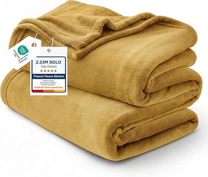 Bedsure GentleSoft Fleece Blanket Twin Size Yellow - 300GSM Lightweight Plush Fuzzy Cozy Soft Warm Blanket for Bed, Sofa, Couch, Travel, Camping, 60x80 inches