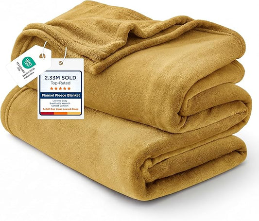 Bedsure GentleSoft Fleece Blanket Twin Size Yellow - 300GSM Lightweight Plush Fuzzy Cozy Soft Warm Blanket for Bed, Sofa, Couch, Travel, Camping, 60x80 inches