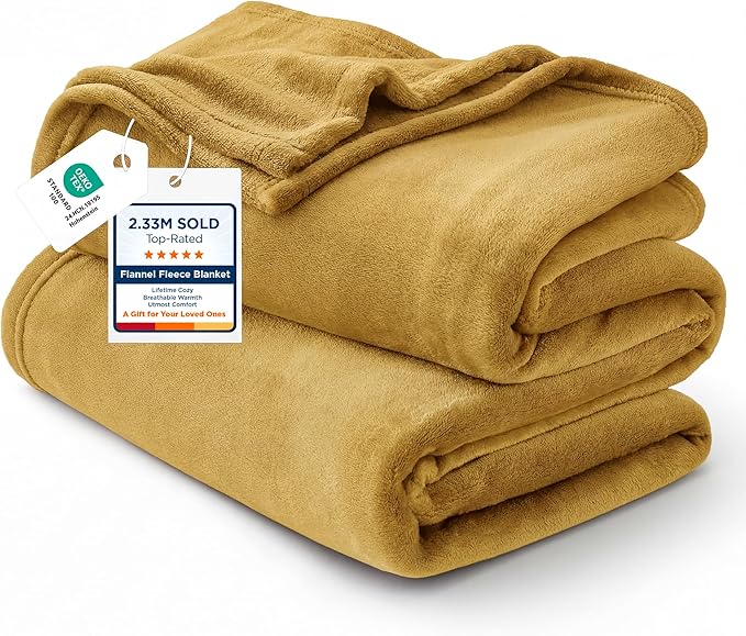 Bedsure GentleSoft Twin XL Fleece Blanket Dorm Bedding - Lightweight Soft Cozy Blankets for Bed, Sofa, Couch, Travel, Camping, Yellow, 66"x90"