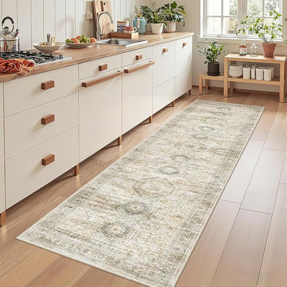 Rug Runners for Hallways Non Slip - 2x8 Runner Rug for Bedroom, Washable Runner with Rubber Backing, Soft Low-Pile Carpet for Kitchen, Laundry, Bathroom (2'x8', Grey/Yellow)