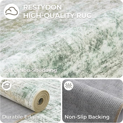 Rug Runners for Hallways Non Slip - 2x8 Runner Rug for Bedroom, Washable Runner with Rubber Backing, Soft Low-Pile Carpet for Kitchen, Laundry, Bathroom (2'x8', Green/Yellow/Ivory)