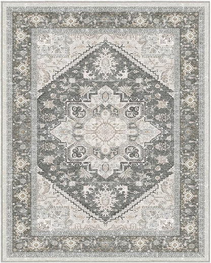 OPPODREAM Soft 8x10 Area Rugs, Washable Rugs 8x10 with Non Slip Backing, Faux Cashmere Low-Pile 8 x 10 Carpet, Greenish Grey