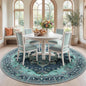 Area Rugs 7ft Washable Non-Slip, Floral Vintage Distress Print Pattern Medallion Carpet for Living Room Bedroom Dining Room, Teal Green Lake Blue Turquoise
