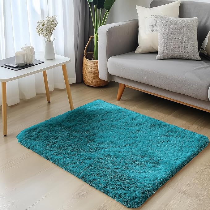 OLANLY 2x3 Machine Washable Small Bedside Rug, Soft Fluffy Shaggy Entryway Throw Rugs for Bedroom, Living Room, Indoor Floor Carpet for Kids Girls and Boys, Nursery Rooms, Home Decor Aesthetic, Teal