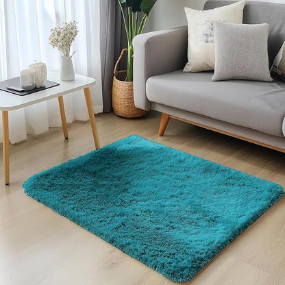 OLANLY 2x3 Machine Washable Small Bedside Rug, Soft Fluffy Shaggy Entryway Throw Rugs for Bedroom, Living Room, Indoor Floor Carpet for Kids Girls and Boys, Nursery Rooms, Home Decor Aesthetic, Teal