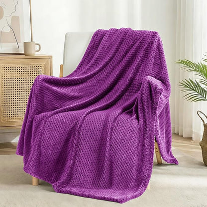 Exclusivo Mezcla Fleece Throw Blanket Extra Large, Super Soft and Warm Blankets for Couch, Sofa and Bed Waffle Textured, Cozy, Fuzzy and Lightweight (Purple, 50x70 Inches)