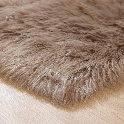 Goolela Faux Fur Rug for Bedroom 3x5 Light Brown Beige Fluffy Furry Fuzzy Sheepskin Rug Bedside Living Room Soft Rectangle
