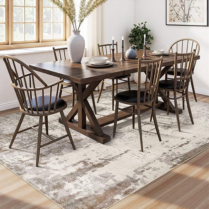 UERMEI 8x10 Area Rug Living Room Rugs - Washable Neutral Modern Abstract Soft Thin Rug Indoor Floor No Slip Rug Carpet for Bedroom Under Dining Table Home Office Decor - Brown/Grey/Beige