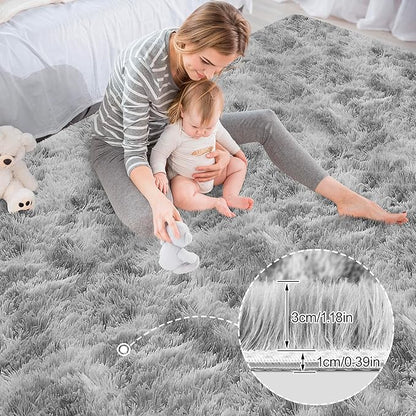Large Area 8x10ft Carpet Tie-Dyed Grey Washable and Fluffy for Girls' Bedroom Bedside Rug