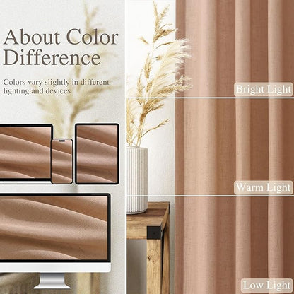 Nanspring Peach Linen Curtains 96 Inches Long Set for Baby Girl Bedroom Back Tab Rod Pocket Semi Sheer Light Filtering Drape for Bedroom Home Decor Protect Privacy 52x96,2 Panels