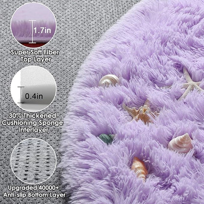 ONASAR Light Purple Round Area Rug 4ft, Soft Bedroom Circle Rugs Floor Mats for Kids Girls Teen Room, Cute Fluffy Plush Shaggy Carpet for Baby Nursery Living Room Playroom Dorm Home Decor