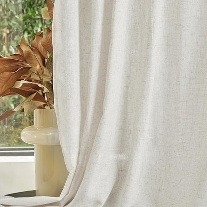 MYSKY HOME Linen Curtains for Sliding Glass Door, Back Tab Semi Sheer Curtain Panels Extra Long Floor Length Drapes Linen Texture Soft Touch Country Curtains, 50x102 Inch, Linen, Set of 2