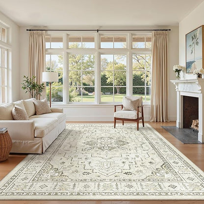 zesthome Washable Rug 6x9 Area Rugs,Stain Resistant Rugs for Living Room,Bedroom,Non-Slip Backing Home Decor Rug, Vintage Medallion Pattern Rugs (Beige,6'x9')
