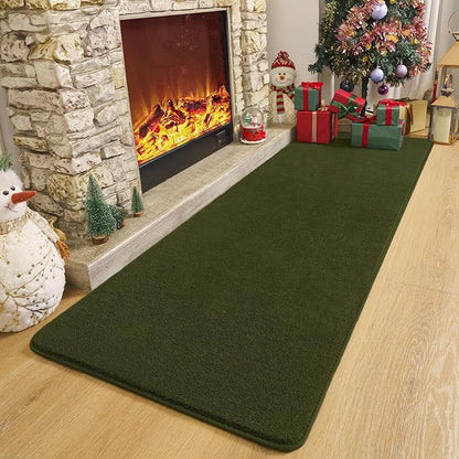 Amearea Modern Soft Hallway Runner Rug, 2x6 Fluffy Bedroom Bedside Rugs, Washable Long Runner Rugs for Hallway, Non Slip Memory Foam Rug Carpet for Entrance Kitchen Living Room Decor, Olive Green