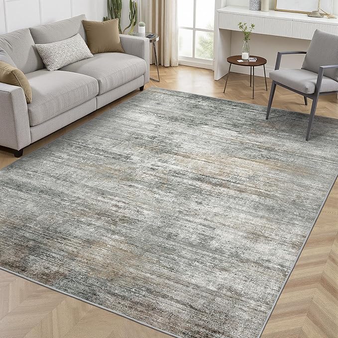 BEIMO Area Rugs 6x9 for Living Room Bedroom, Modern Abstract Machine Washable Rug, Large Soft Low Pile Floor Cover with Non Slip Backing for Dining Room, Ash Gray Brown