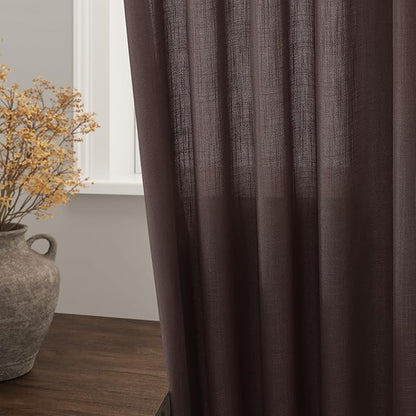 Nanspring Coffee Linen Blend Drapes 84 Inch Length 2 Panels Set Back Tab Rod Pocket Light Filtering Privacy Semi Sheer Textured Curtains Neutral Farmhouse Decor Curtains for Living Room Bedroom 52x84