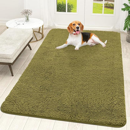 OLANLY Dog Door Mat for Muddy Paws 59x35, Absorbs Moisture and Dirt, Absorbent Non-Slip Washable Doormat, Quick Dry Chenille Mud Mat, Entry Indoor Entryway Carpet for Inside Floor, Willow Green