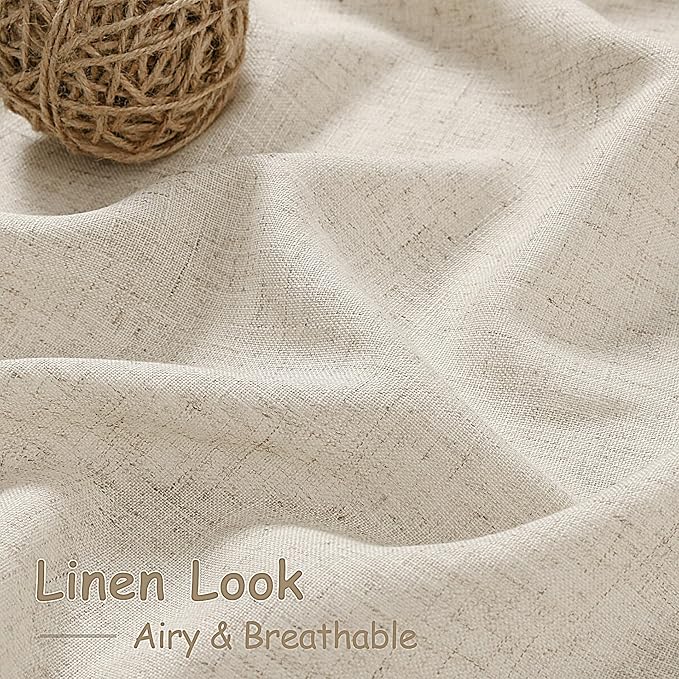 Boho Linen Curtains 80 Inch Length for Living Room Light Filtering Semi Sheer Curtain Back Tab Boho Eclectic Home Decor Elegant Luxury Farmhouse Drapes for Bedroom Dinner Room 52x80, 2 Panels