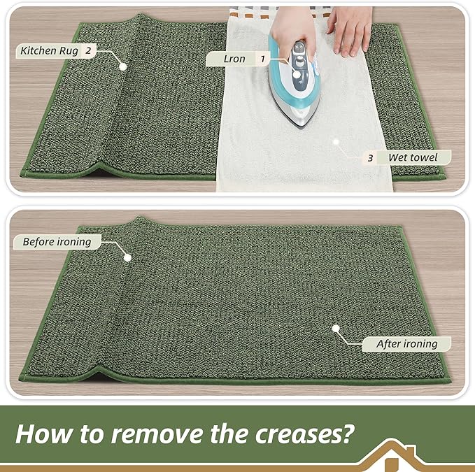 BEQHAUSE Kitchen Rugs and Mats 2PCS, Non-Slip Kitchen Mats for Floor, Absorbent and Stain Resistant Kitchen Runner, Machine Washable Rugs for Kitchen, Laundry & Sink, 20"x32"+20"x48", Green